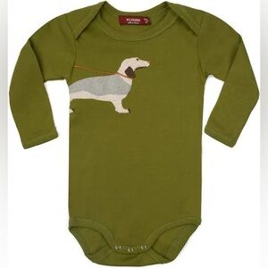 Milkbarn Applique Onesie Long Sleeve Green Dog